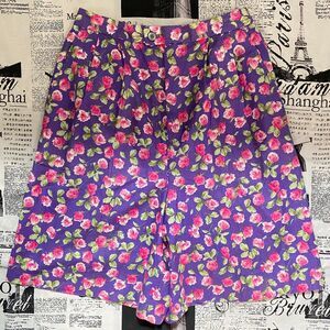 Jean Bell Women's Purple pink high waist pleated shorts floral rose vintage 90s